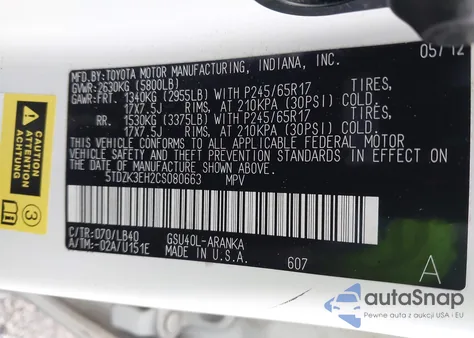 2012 Toyota Highlander Se V6 from USA, damaged, VIN 5TDZK3EH2CS080663